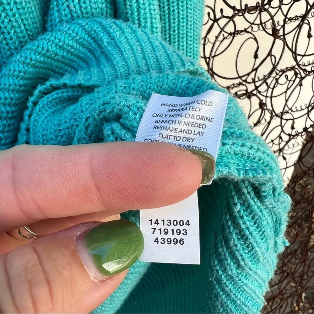 J Jill Teal Blue Cableknit Pullover Sweater Scoop Hem MEDIUM - Image 6