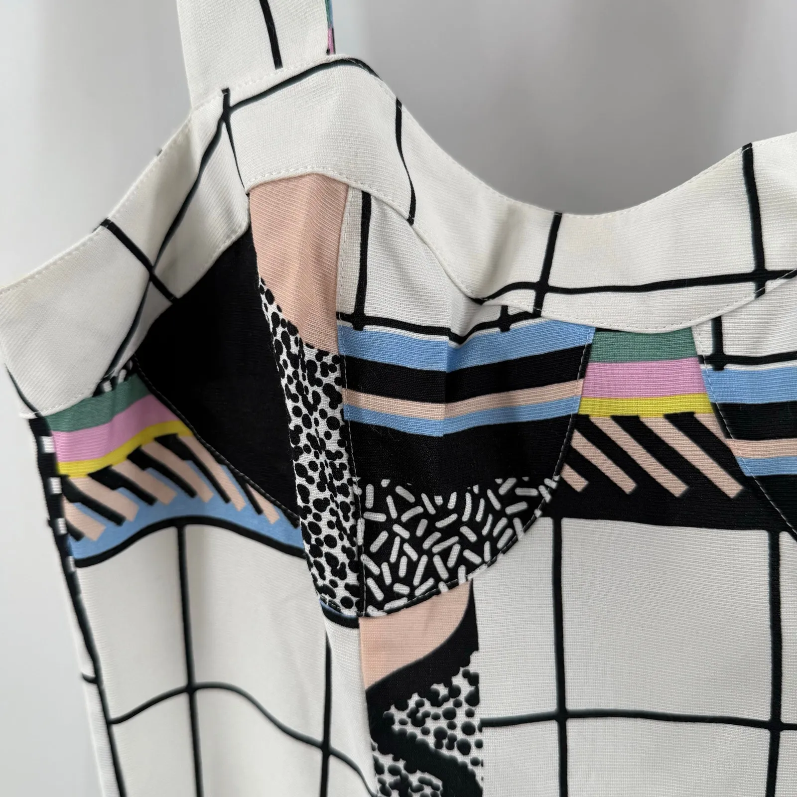 & Other Stories Dress Size 4 Mini Retro Print Graphic Grid Skater Balconette - Image 9