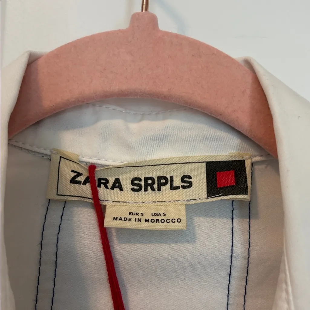 Zara SRPLS black white midi contrast stripe shirt dress size small - Image 7