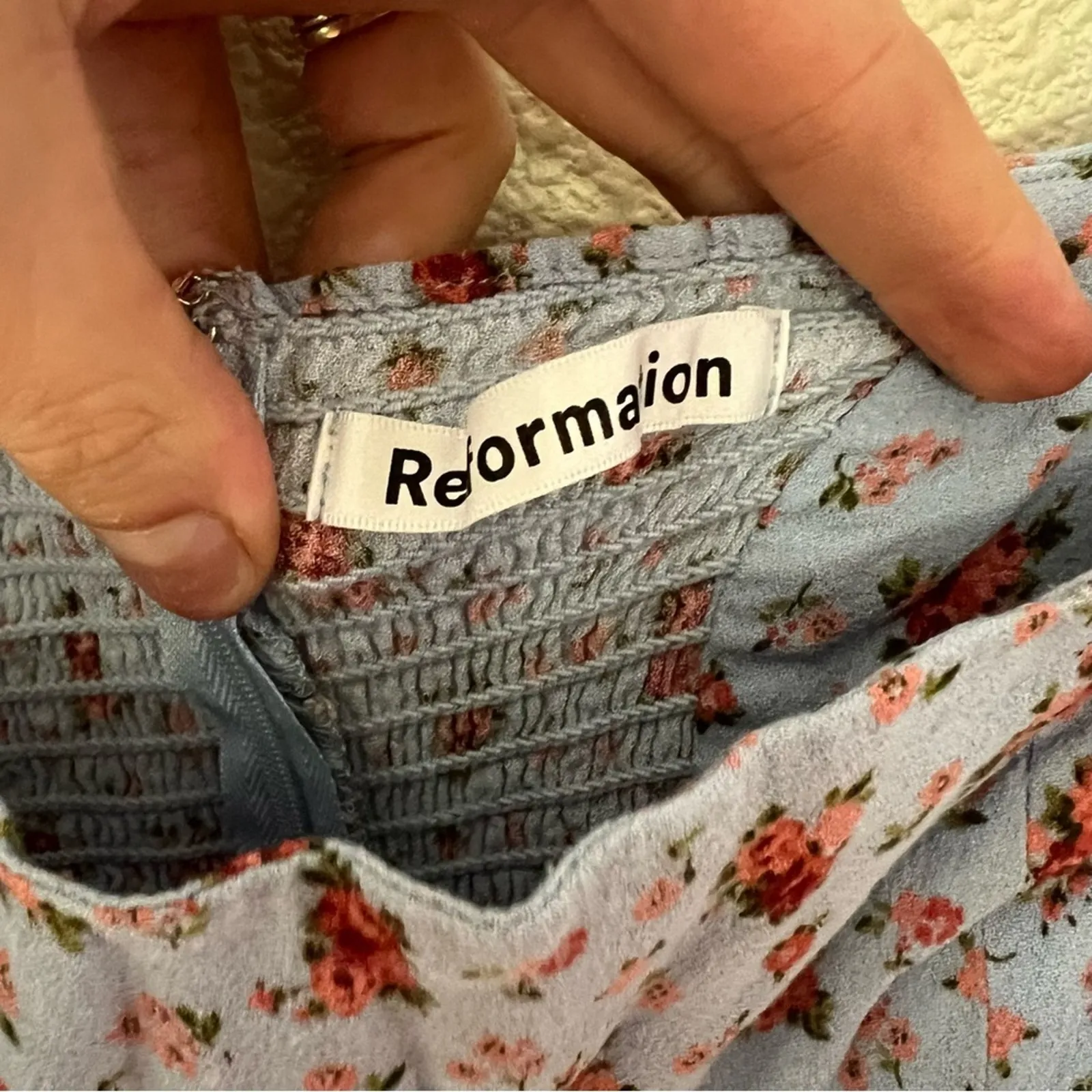 Reformation Bristol blue floral mini dress puff sleeves in petunia SIZE SMALL - Image 4