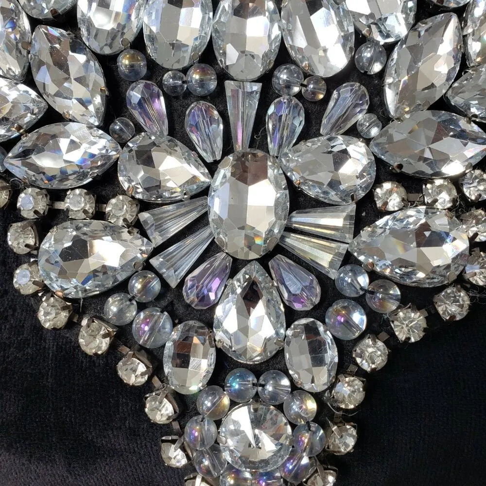 Womens White Big & Bold Crystal Statement Collar Necklace with Ribbon Knot Clasp - Image 3