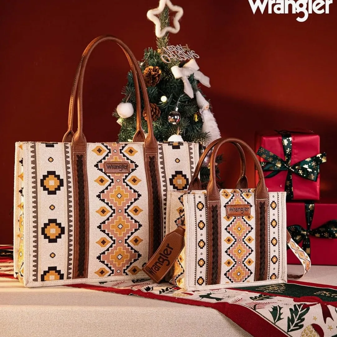 NWT! Wrangler Southwestern Small Canvas Tote/Crossbody in Coffee - Image 13