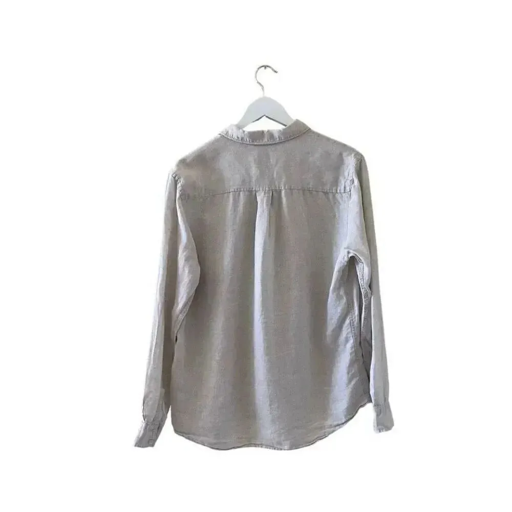 Zara Unisex Linen Relaxed Fit Asymmetrical Button Down Long Sleeves SZ L #1165 - Image 6