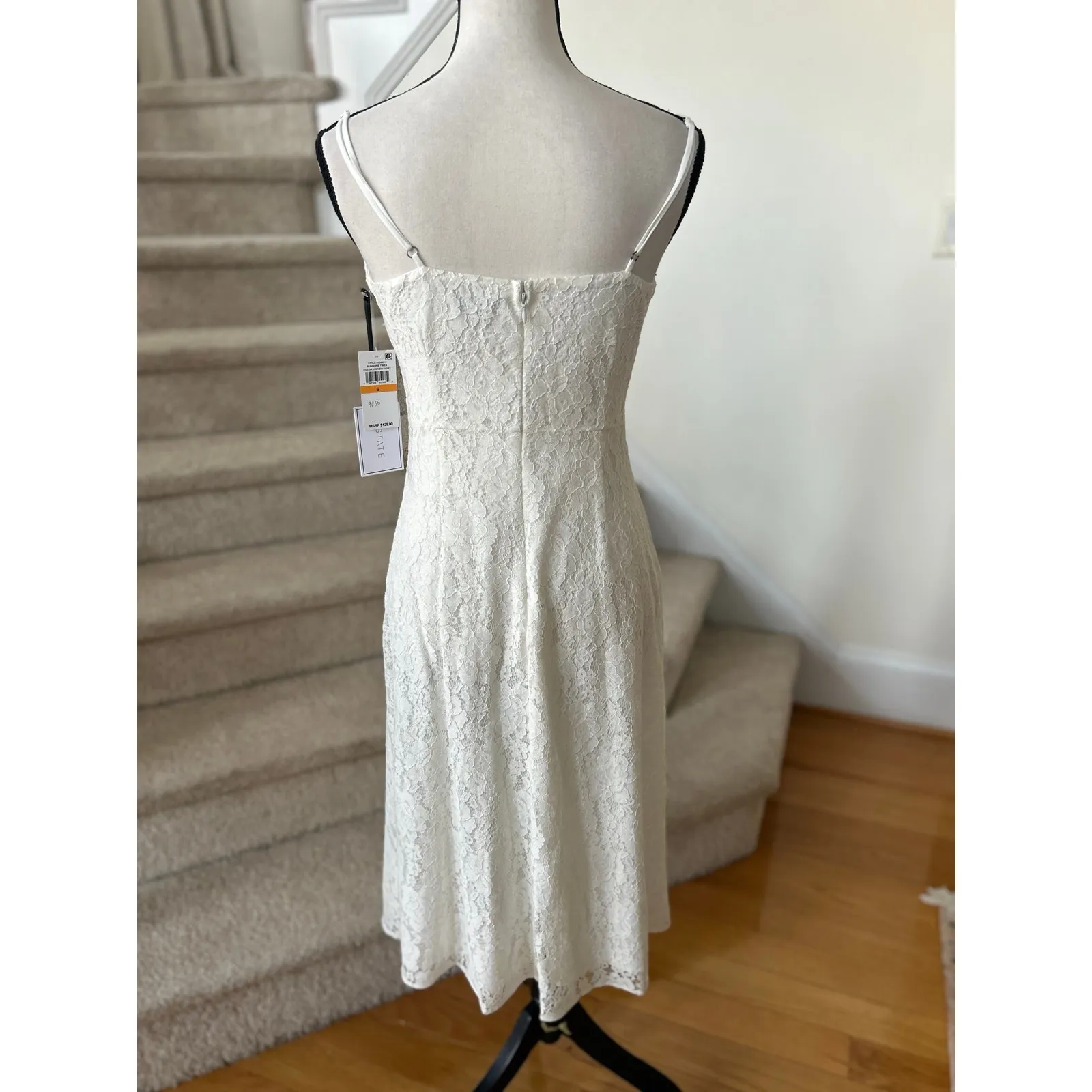NWT 1.State Sunshine Times White Floral Lace Cowl Neck Midi Slip Dress Bridal - Image 4