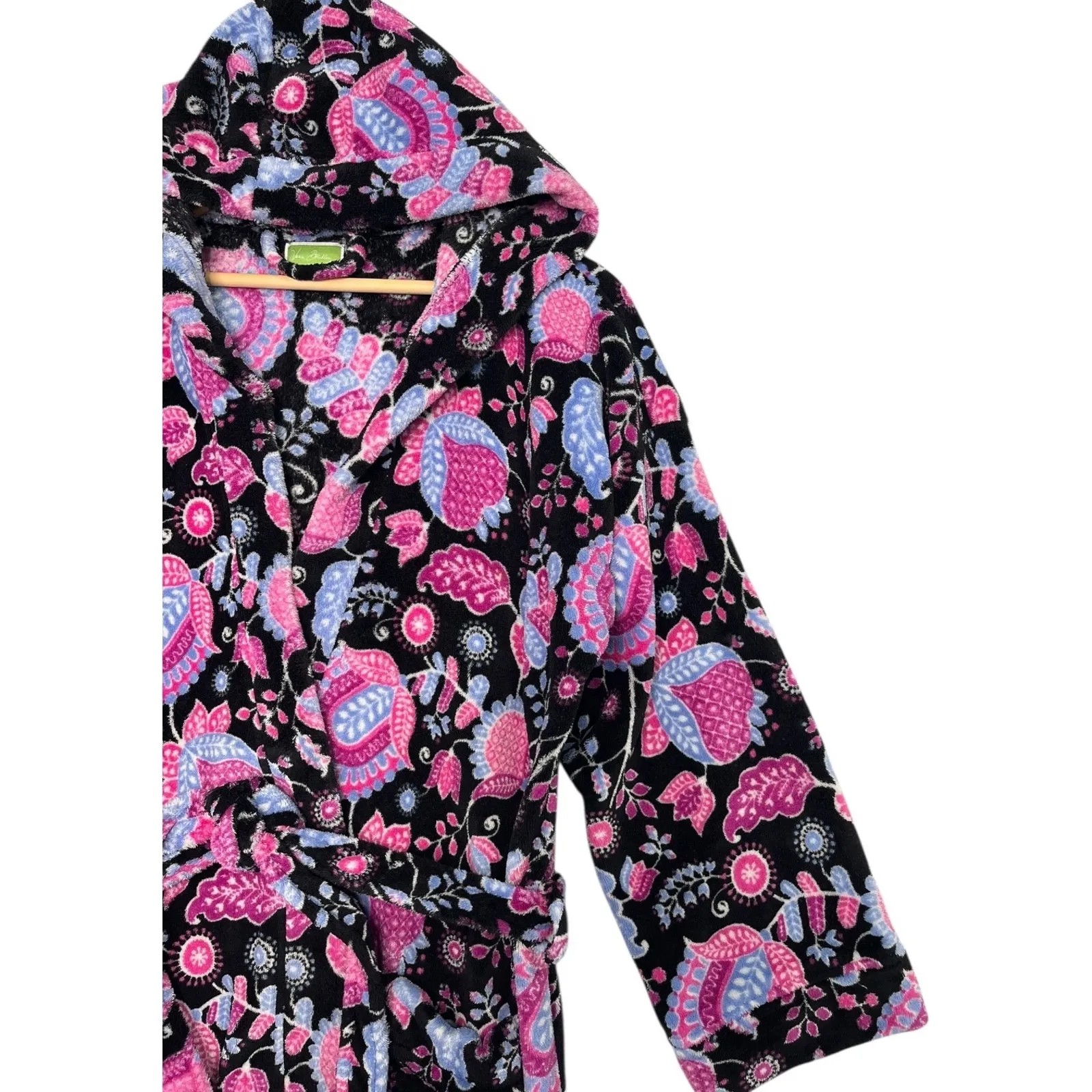 Vera Bradley Robe Womens Small Medium Black Alpine Floral Hoodie Plush Fleece - Image 6