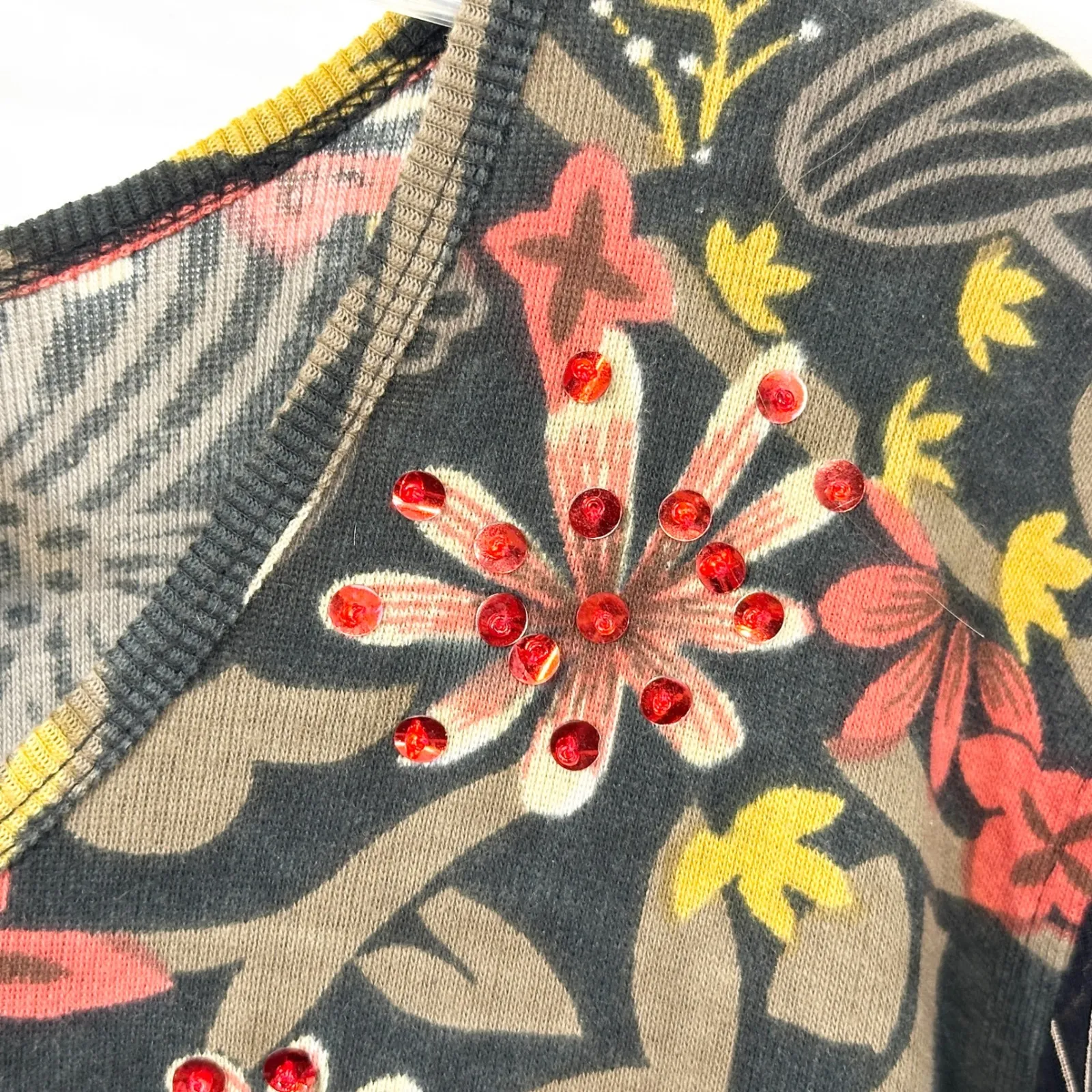 Jane Ashley XL Top Boho Floral Beaded Sheer Long Sleeve Grunge Y2K Hippie 1220 - Image 10