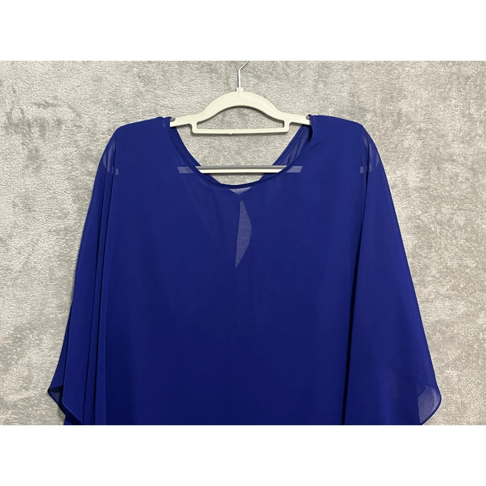 Vince Camuto Blue Sheer Chiffon Cape Overlay Sheath Dress 18W Cocktail Holidays - Image 3