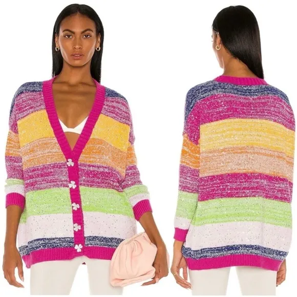 Olivia Rubin Mika rainbow stripe sequin cardigan Pink - Image 2