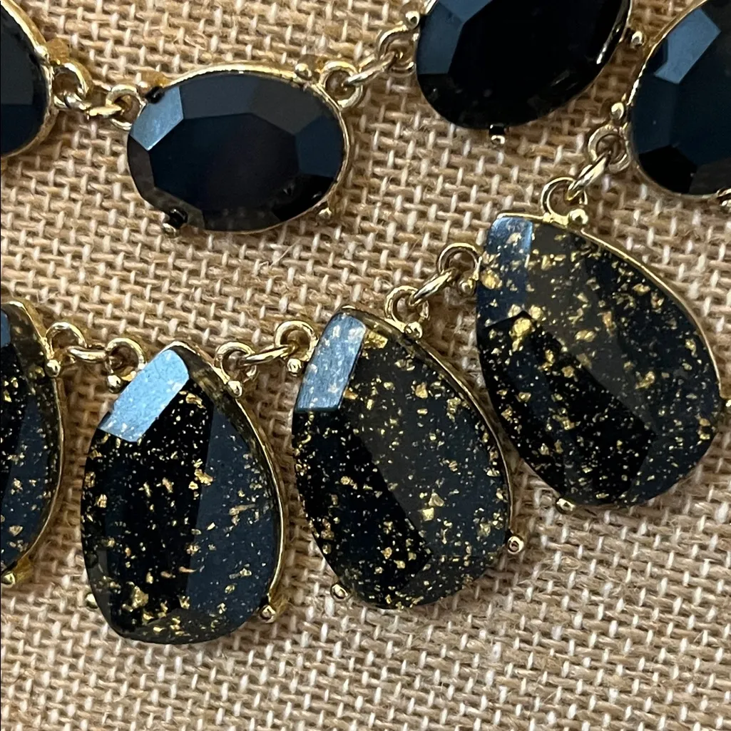 1946 Black and Gold Tone Double Row Statement Necklace - Image 3