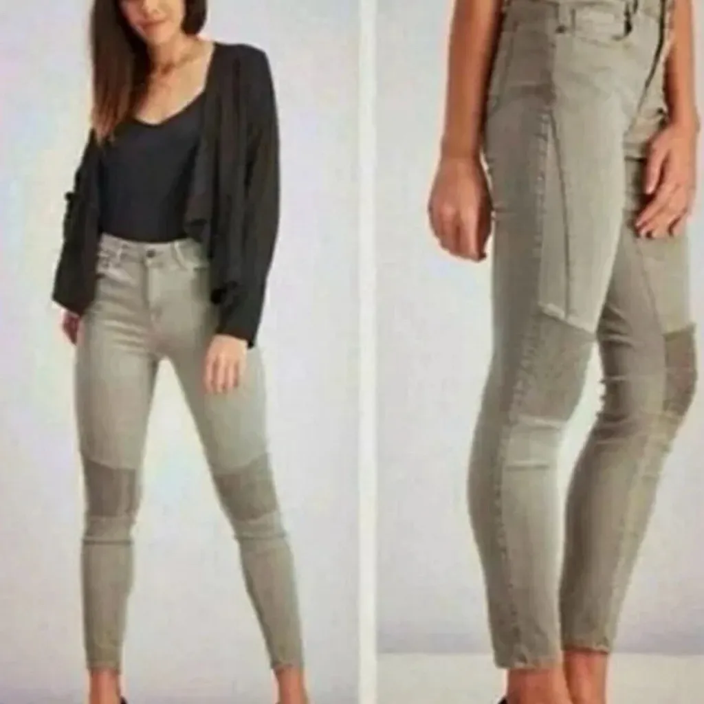 PISTOLA Moto Audrey Ribbed Knees Olive Green Gray Skinny Jeans Size 32 - Image 2