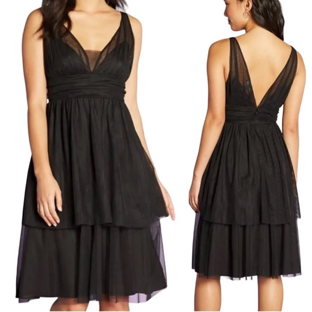 MODCLOTH Sleeveless Black Tiered Tulle Knee Length V Neck Cocktail Dress Size 8 - Image 6