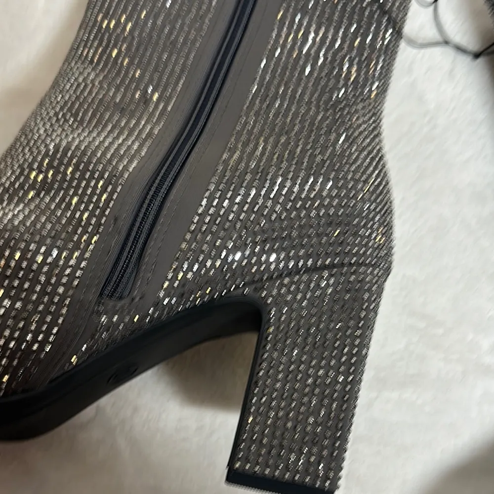 A New Day Silver Gunmetal Grey Ankle Booties with Block Heel and Rhinestones - Image 6