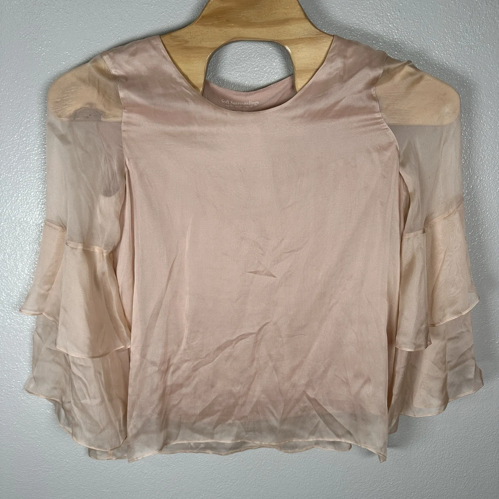 Soft Surroundings Size Large Pink Silk Bell Sleeve Tunic Top Romantic Feminine - Image 1