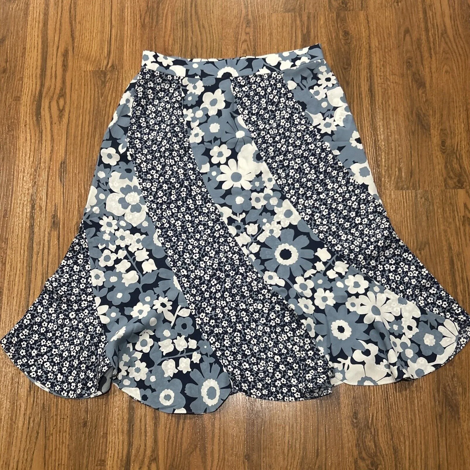 Michael Kors Collection Skirt Womens 6 Silk Floral Midi Navy Blue Semi Sheer - Image 6