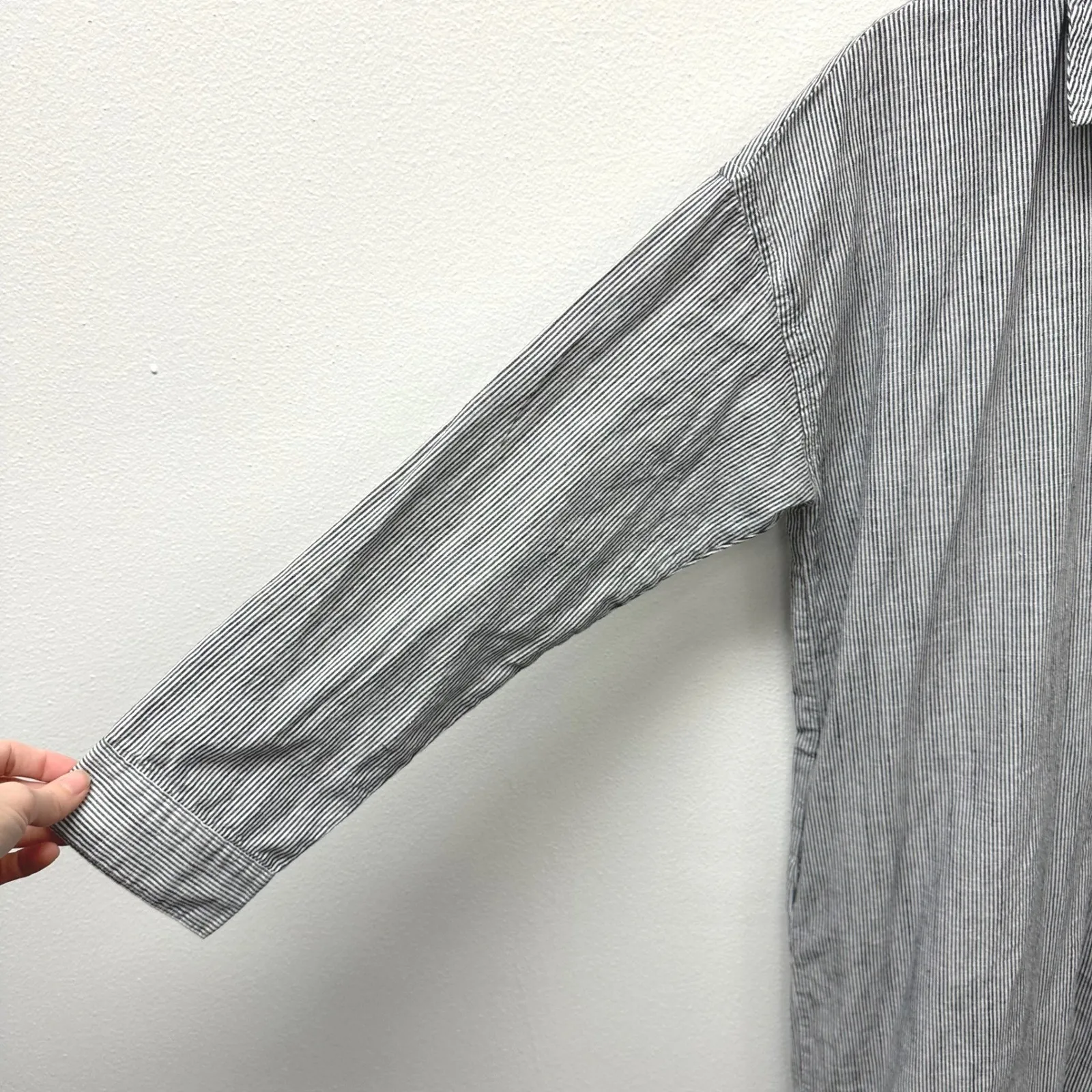 Unbranded Linen Cotton Blend Midi Shirt Dress Striped Size M Blue Size M - Image 3