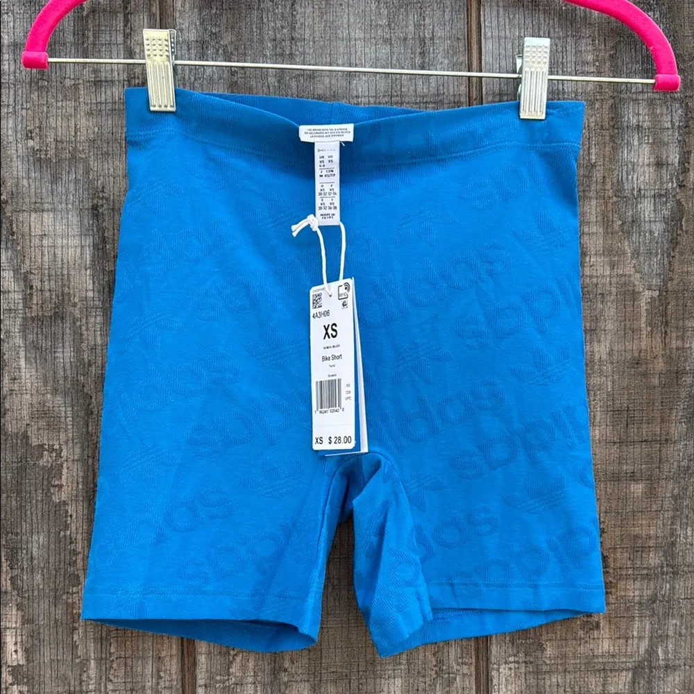 New adidas Originals Womens All-Over Logo Biker Short BlueBird Blue Size XS - Image 3