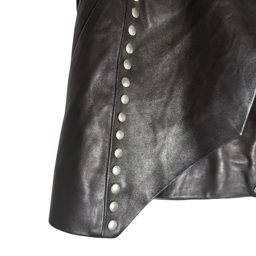 IRO Mupper Black Lamb Leather Studded Belted Moto Biker Mini Skirt L - Image 7