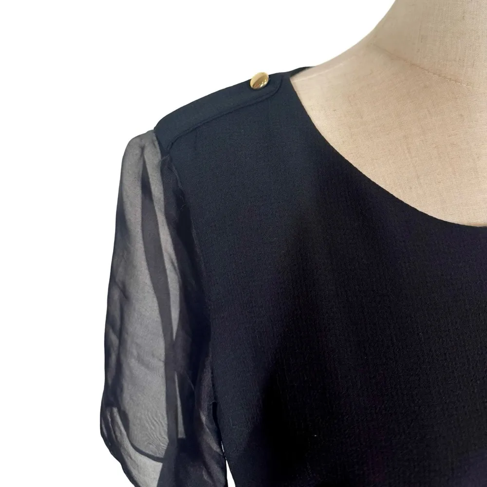 Misha Nonoo Sheer Silk Cutout Puff Sleeve Little Black Dress LBD Size 6 - Image 6