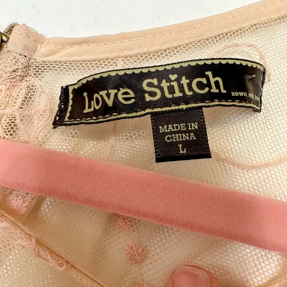 Love Stitch Boho Sheer Floral Lace Swim Cover Up Flare Sleeve Beige - Image 3