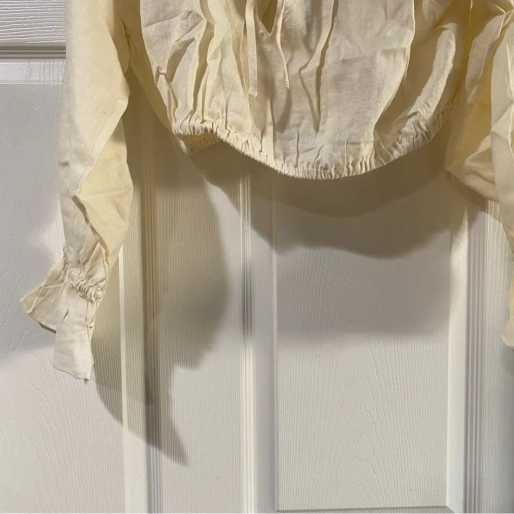 Who wore what whisper white ON/OFF SHOULDER TIE FRONT TOP linen blend Size XL - Image 4