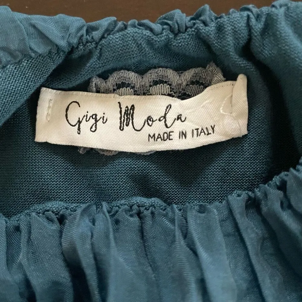 Gigi Moda Italy Venus Silk Maxi Dress Teal Blue M L $115 OSFM Size M - Image 8