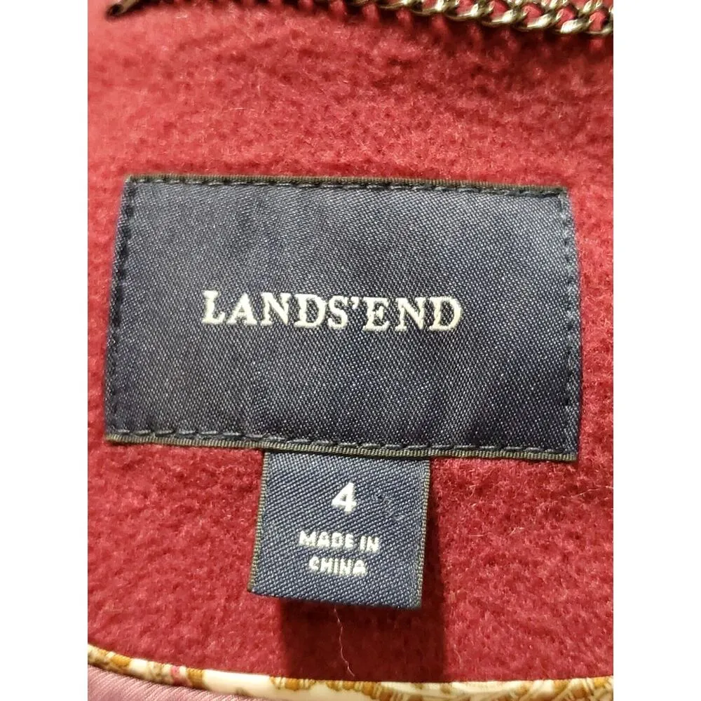 Land's End Women's Red Solid Wool Long Sleeve Collared Mid Length Coat Size 4 - Image 12