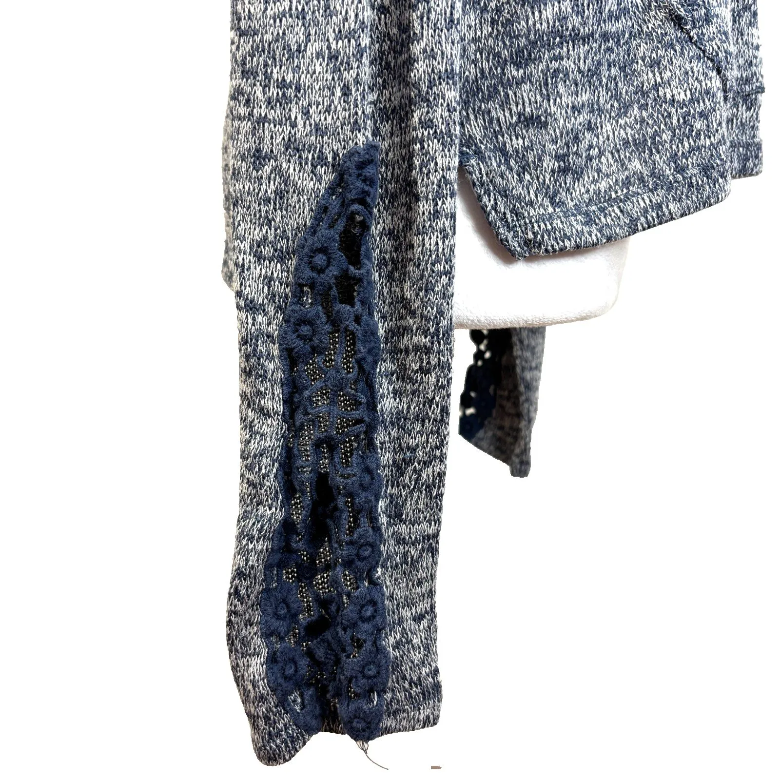 Aeropostale Womens Lightweight Hooded Sweater Marled Navy Lace Accent Boho Sz L Blue Size L - Image 3