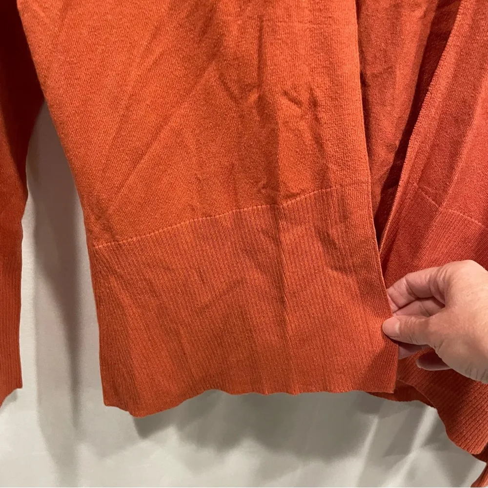 Adorable Sigrid Olsen pumpkin terra cotta open front flowy sweater button cuffs - Image 5