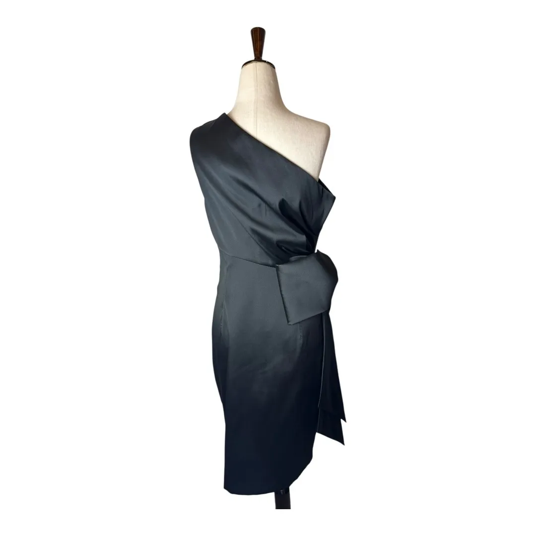 Sachin & Babi Dress‎ Women 10 Black Satin One Shoulder Bow Mini Cocktail Party - Image 3