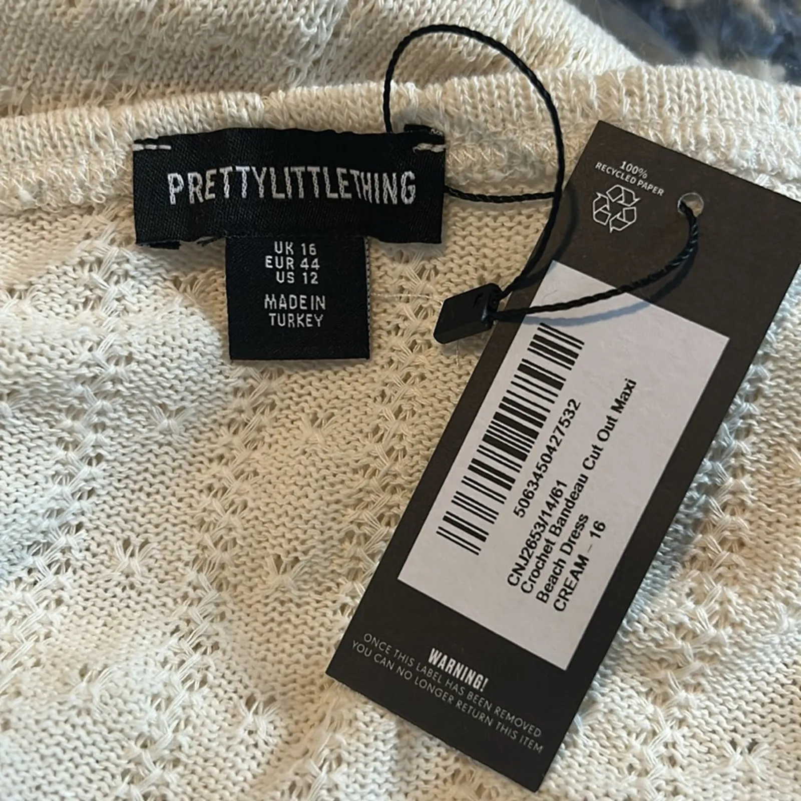 PrettyLittleThing Cream Crochet Bandeau Cut‑Out Maxi Beach Dress Size US 12 NWT - Image 6