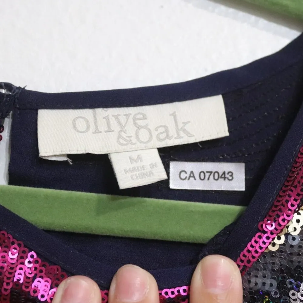 Olive & Oak Navy Sequin Blouse Sz M - Image 5