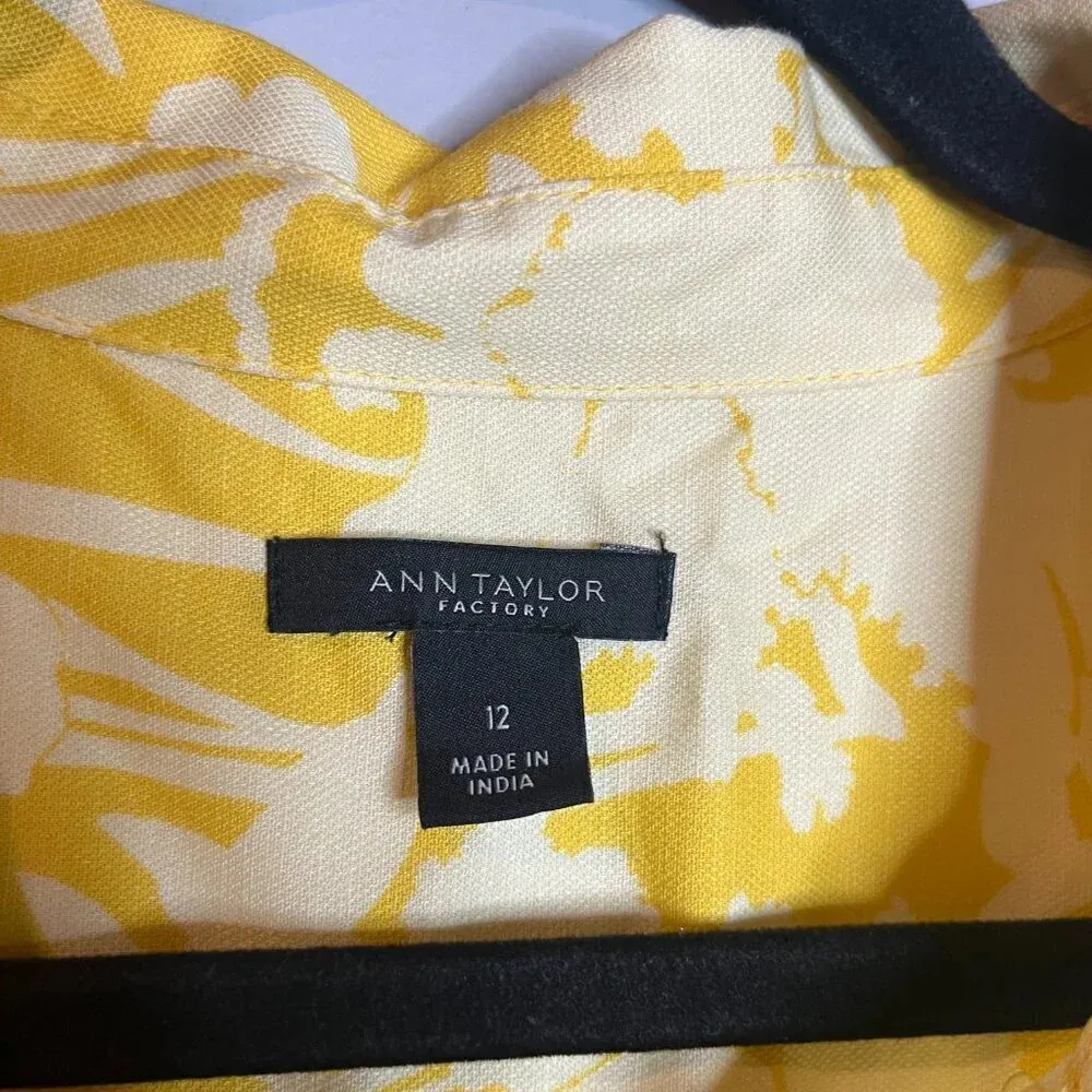 Ann Taylor yellow patterned collared button down A-Line dress - Image 3