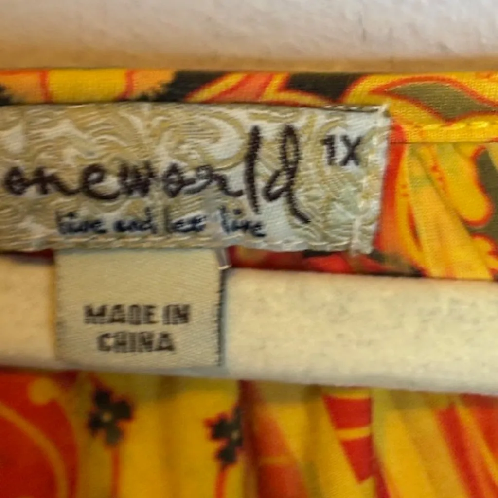 One World Blouse Women's Size‎ 1X Tunic Embroidered Flowy Embellished Yellow - Image 3