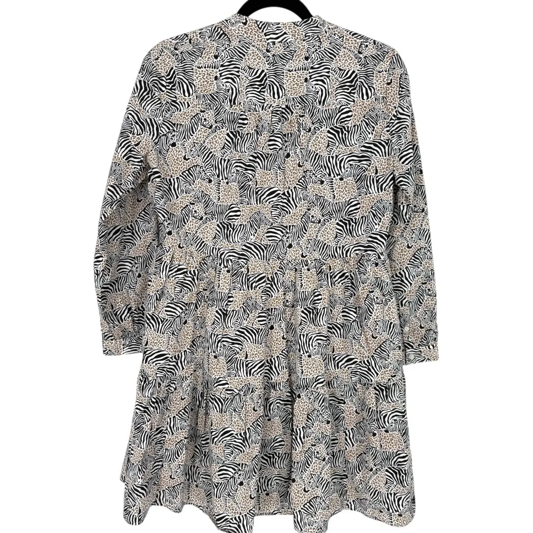 J.Crew Animal Print Novelty Zebra Leopard Long Sleeve Tiered Mini‎ Dress Size XS - Image 4