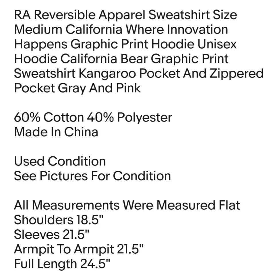 RA Reversible Apparel Sweatshirt Size Medium California Where Innovation Happens Graphic Print Hoodie Unisex - Image 2