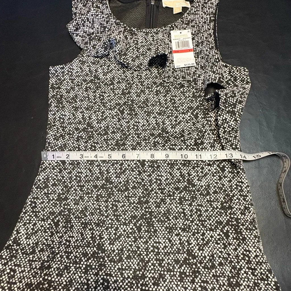 Michael Kors Dress Womens XS Black White Knit Mini A Line Sleeveless Ruffle NWT - Image 10
