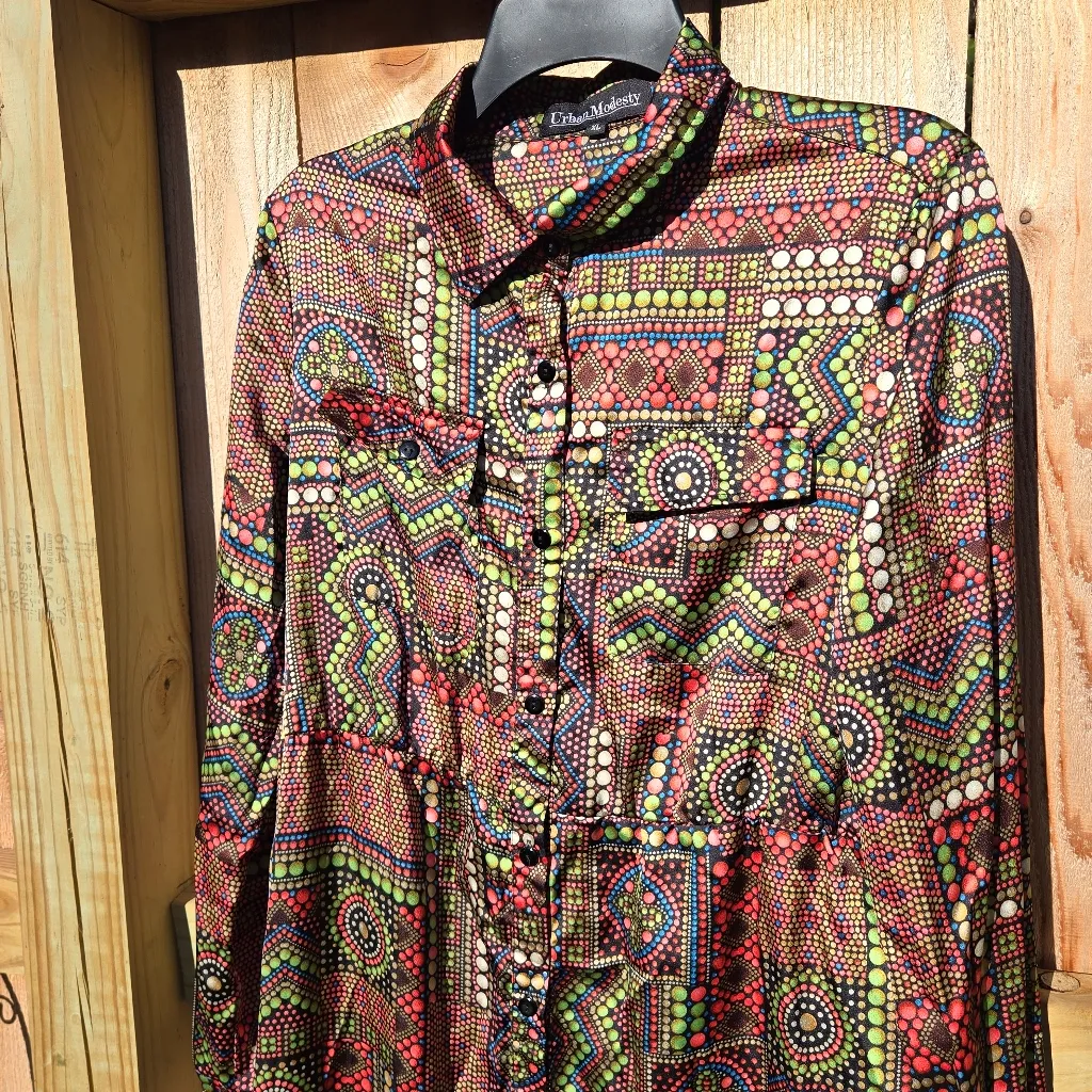 NWOT Urban Modesty Colorful Print Button Dress XL Red - Image 2