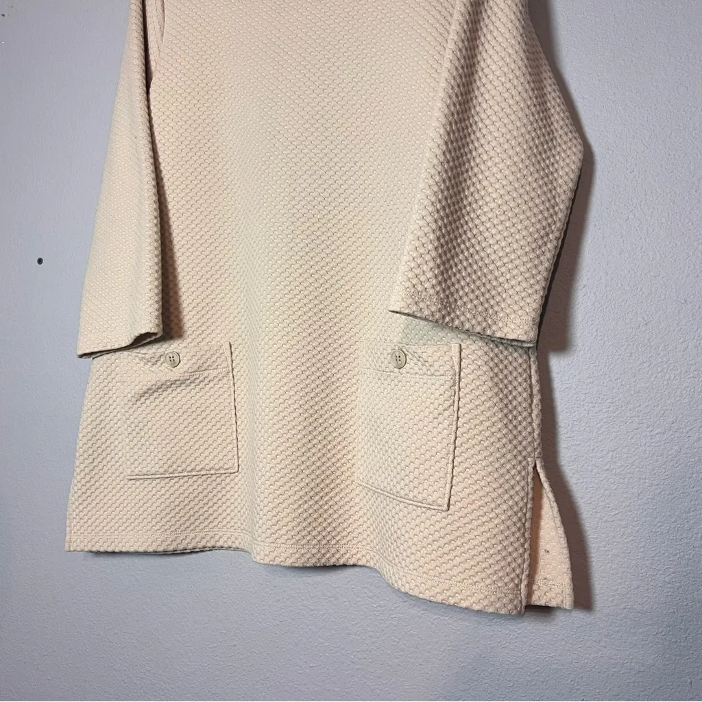 Coldwater Creek Textured Pullover Sweatshirt Cream Waffle Size XL Patch Pockets - Image 3