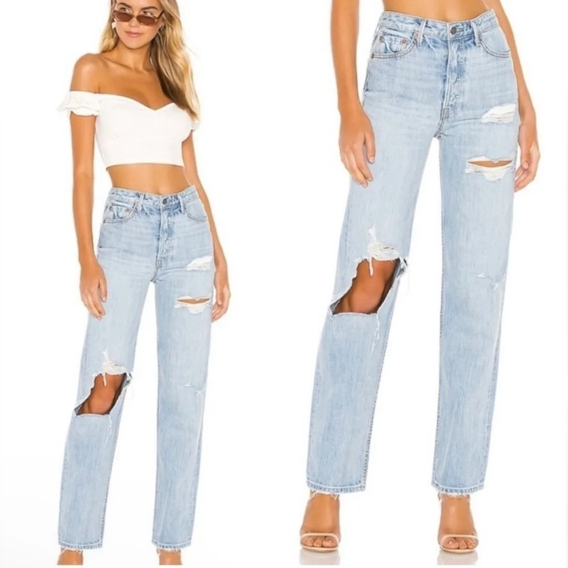 GRLFRND Mica High Rise Straight Leg Ripped Jeans To the Limit Light Wash Size 26 - Image 2