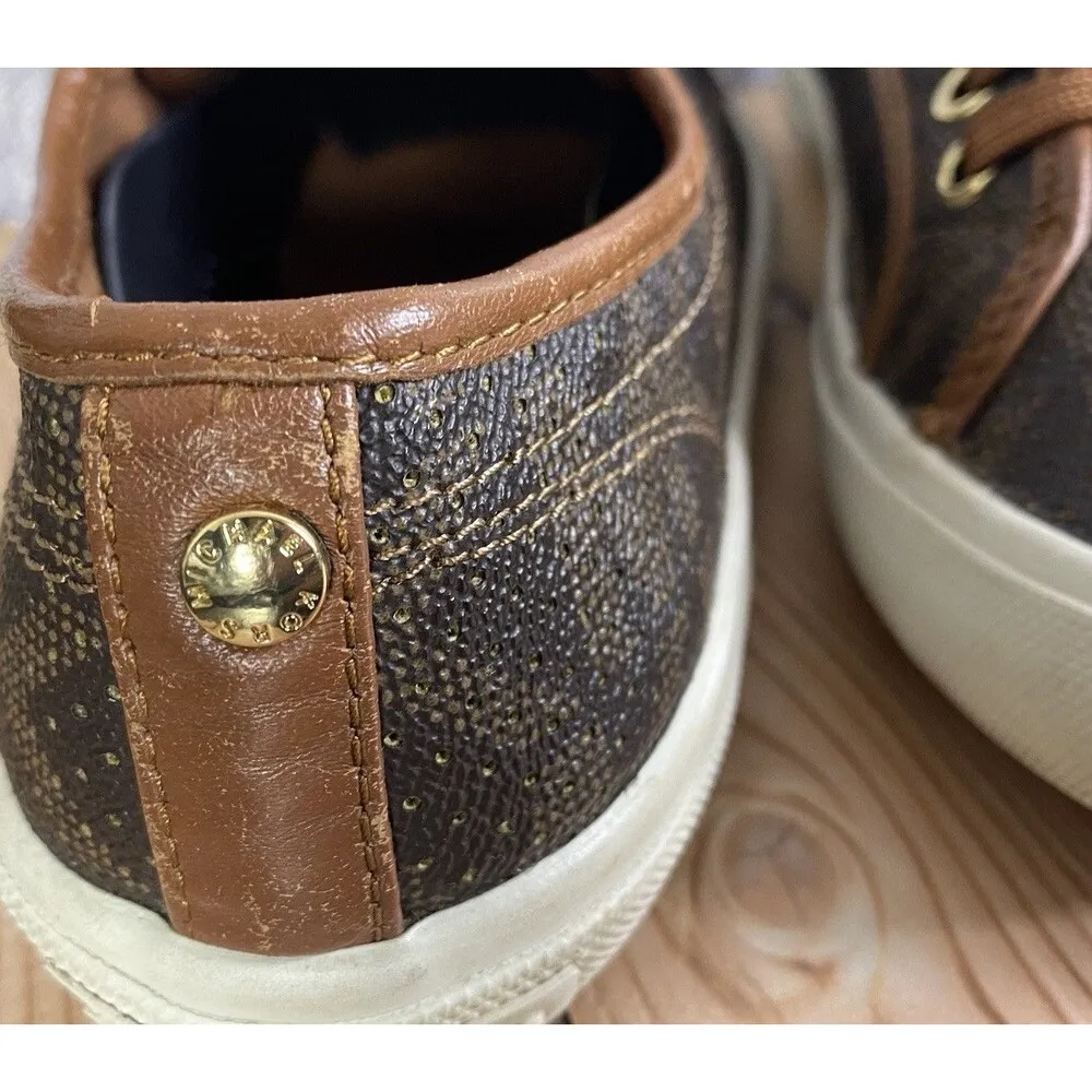 Michael Kors Boerum Women's Sneakers Sz 7 Brown MK Logo Lace Up Shoes EUC - Image 4