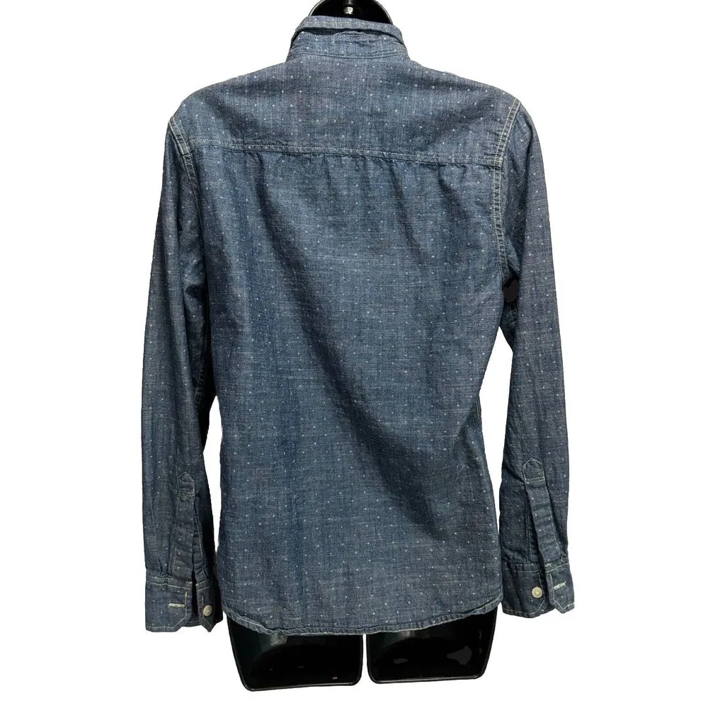 Arizona Jean Co Blue/White Dots Button Up‎ Long Sleeve Shirt Size Small Cotton - Image 4