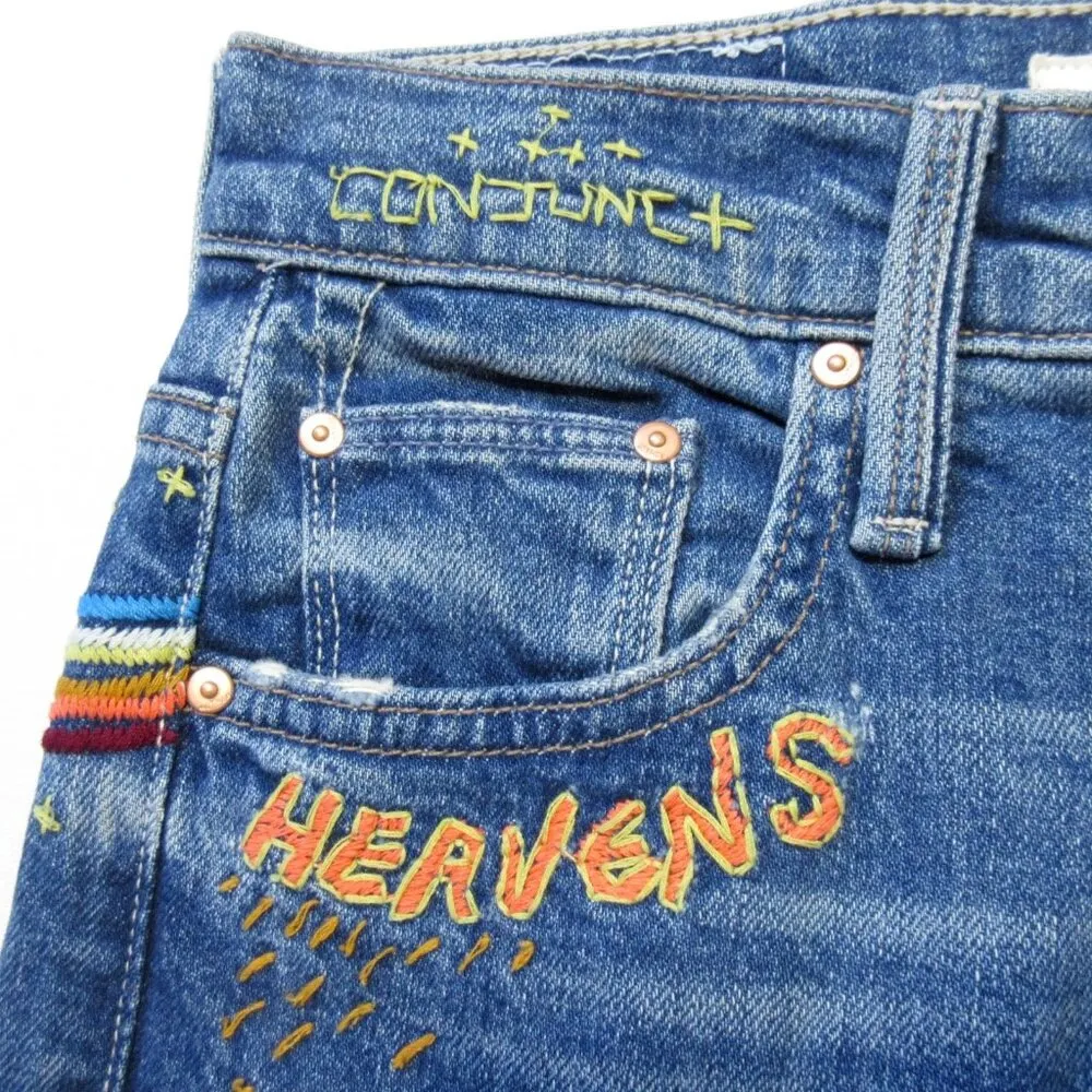 NWT Mother Superior Rambler Sneak in Running With Scissors Embroidered Jeans 25 Blue - Image 3