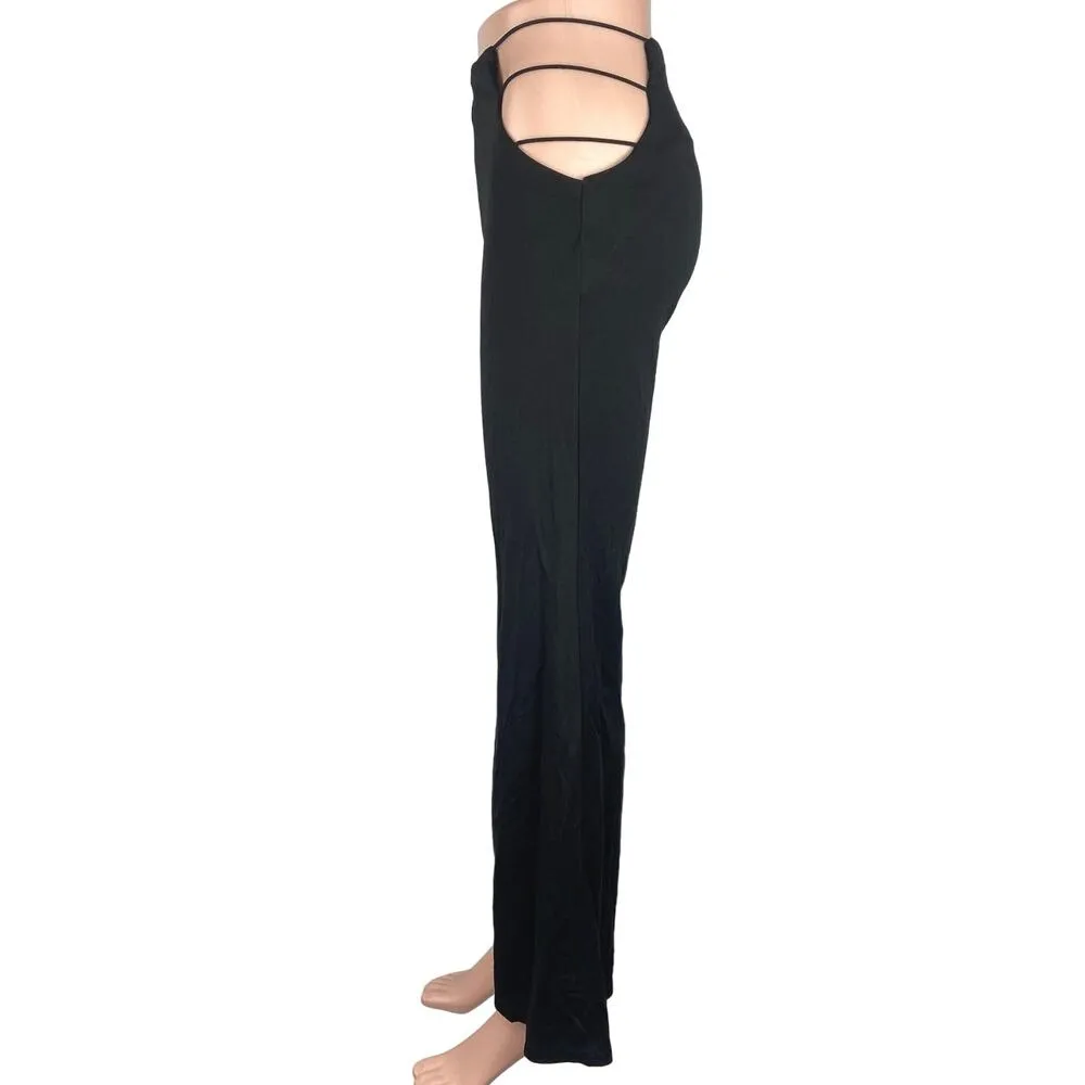 Adika Black Cutout Mid Rise Party Night Out Shaping Chic Flared Pants Size M - Image 2