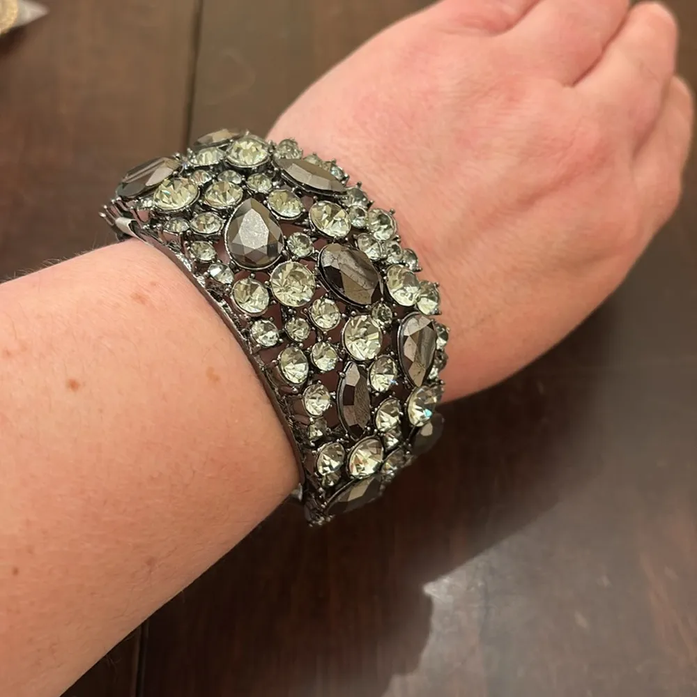 Glamorous Black and Silver Cuff Bracelet with Sparkling Stones - Image 4