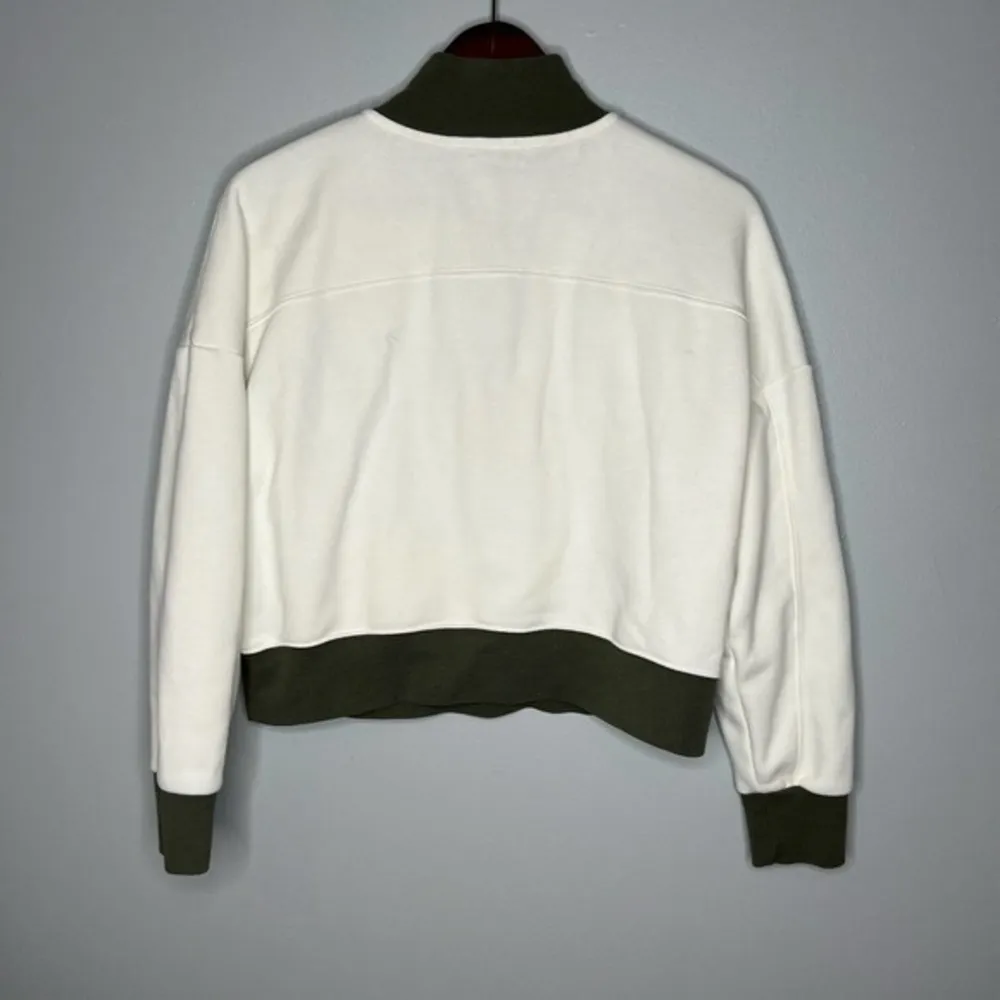 Fabletics Catarina Mock Neck Half Zip Pullover white dove/ safari sz small FLAWS - Image 5