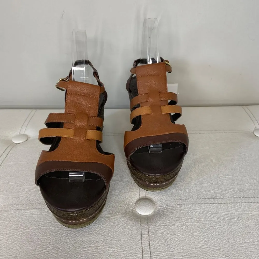 Tahari Jane Brown Leather Espadrille Platform Sandal Size 9.5 - Image 3