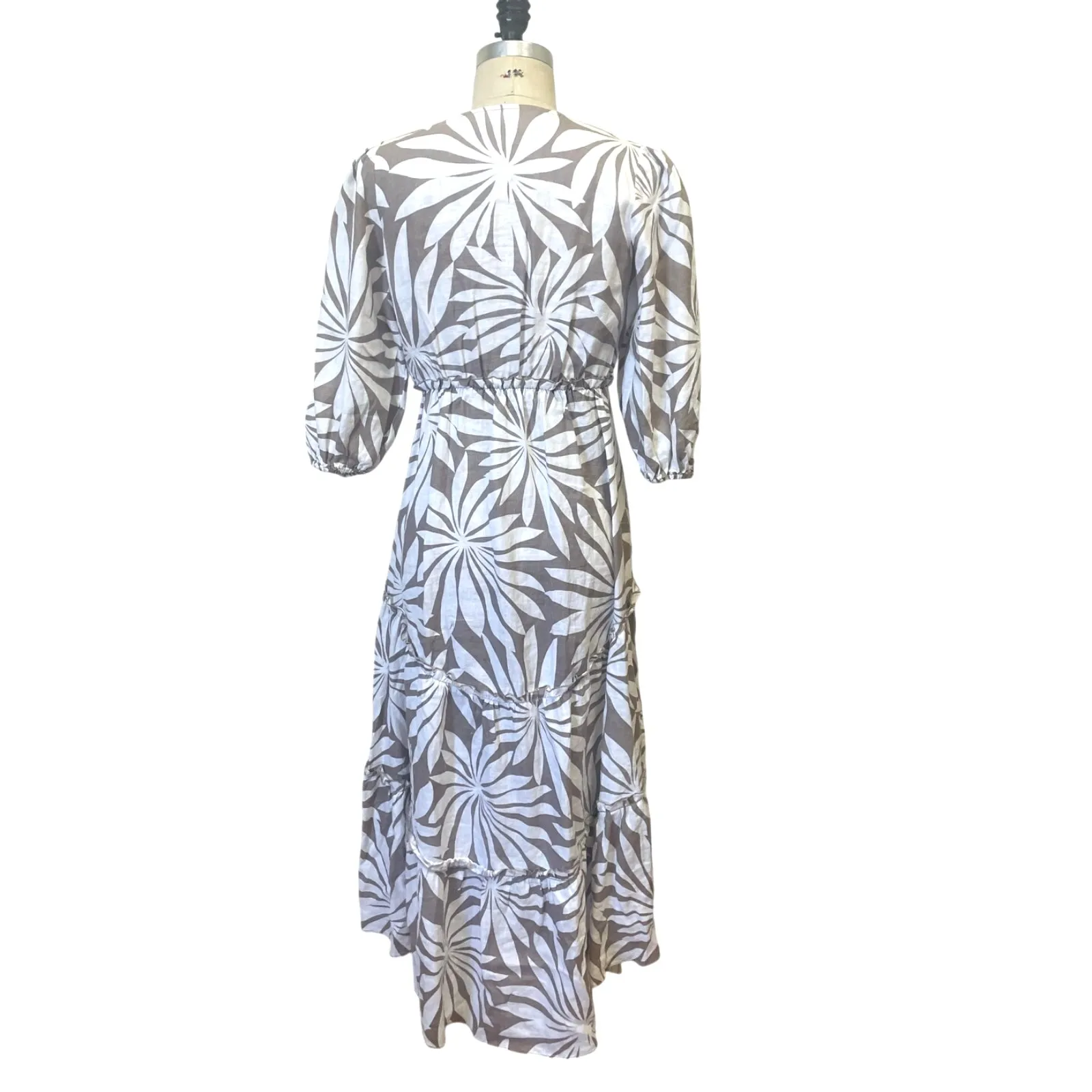 Trina Turk Out of Office Linen Palm Front Print Midi Dress Size Small - Image 3