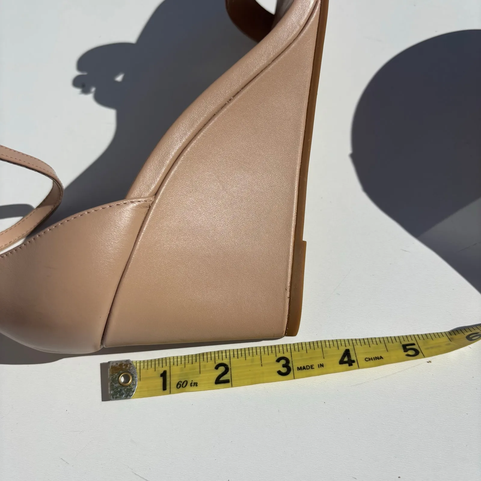 Coach Odetta Nude Leather Wedge Sandal Ankle Wrap 9 - Image 10