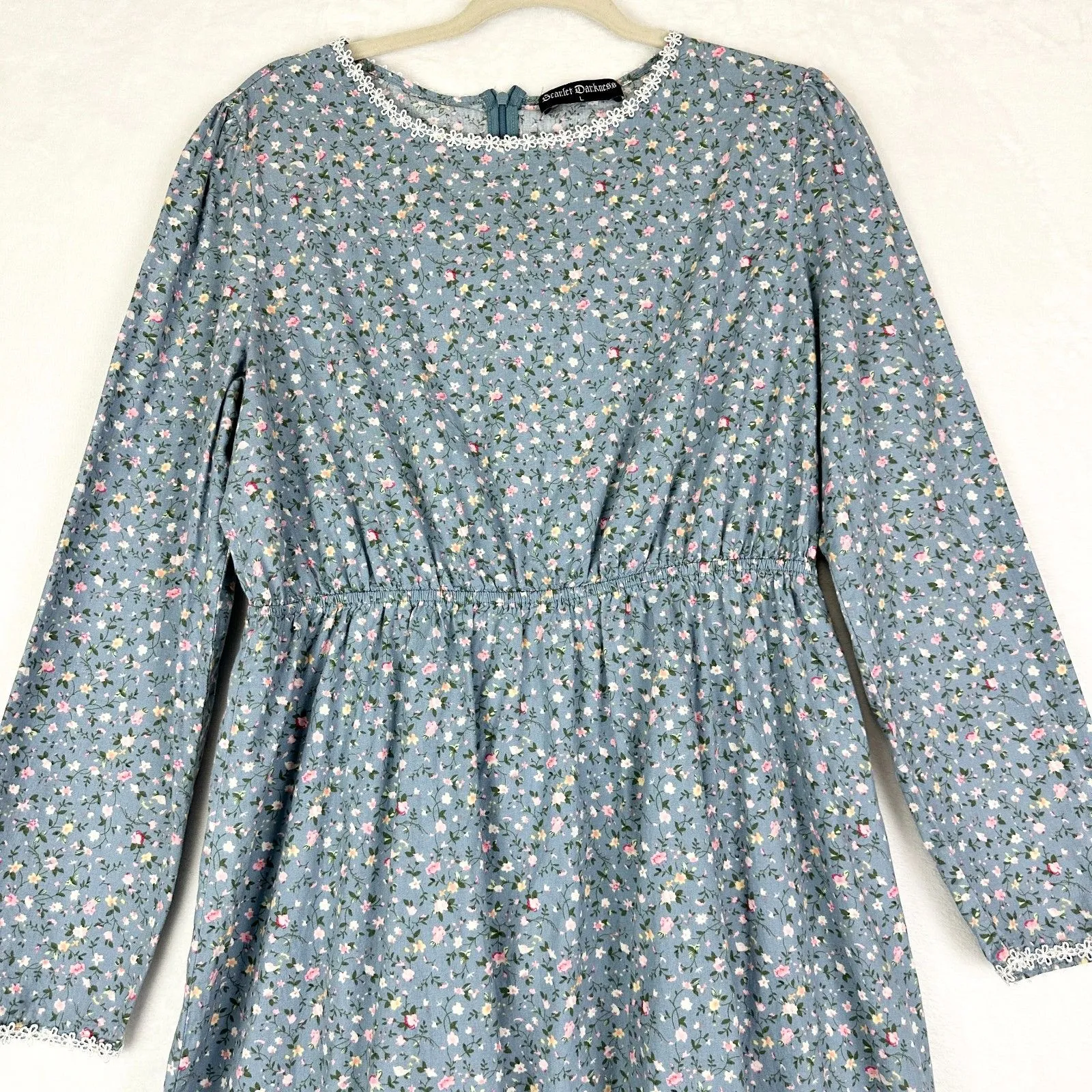 Scarlet Darkness Pioneer Women Floral Prairie Maxi Dress Size Large Mennonite Blue - Image 4