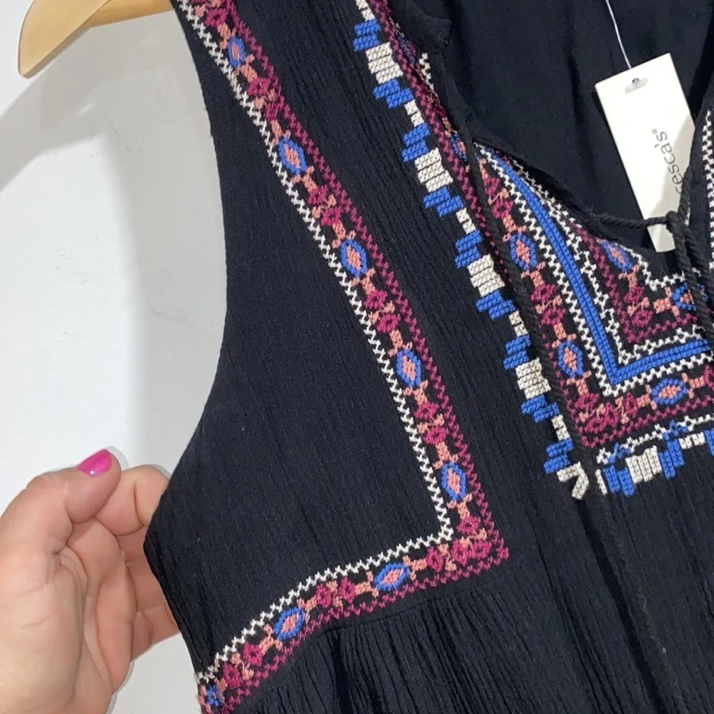 Blue Rain Francesca’s embroidered dress tassel detail small‎ NWT lined black - Image 4